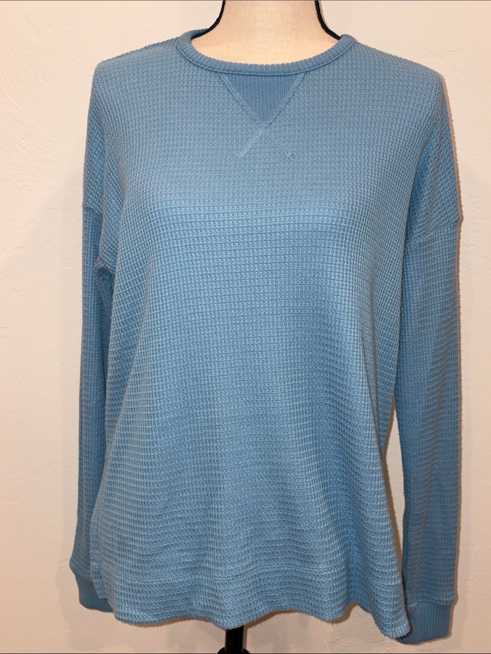 American Eagle Outfitters Light Blue Waffle Crewneck Sweater